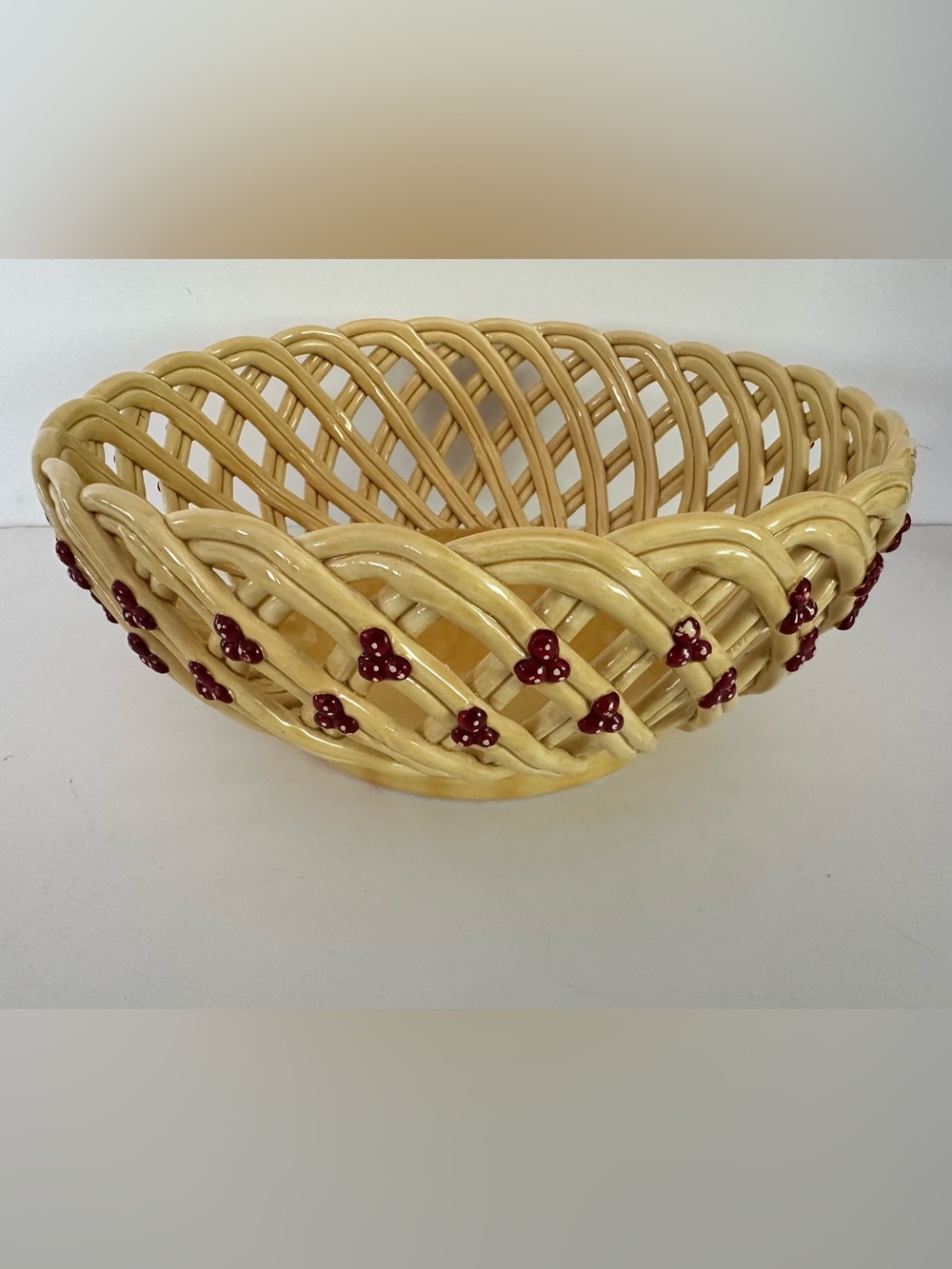 Royal Daulton Ceramic Woven Fruit Bowl with Red Berry Accents